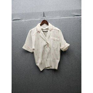 VTG Lindsey Blake Womens S Short Sleeve Knit Top With Pink Pattern Ramie & Cotto